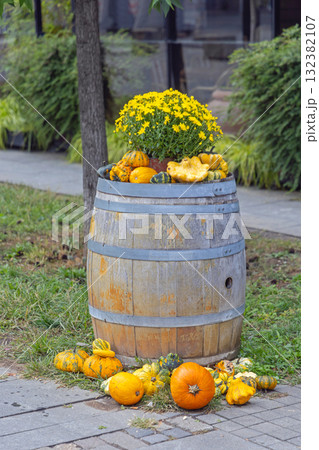 Wine Barrel Pumpkins Decoration 132382107