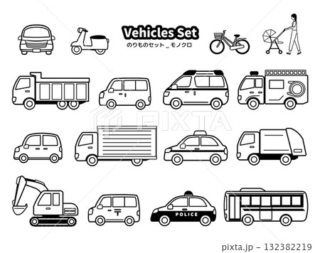 車_モノクロのセット 車_モノクロのセット 132382219