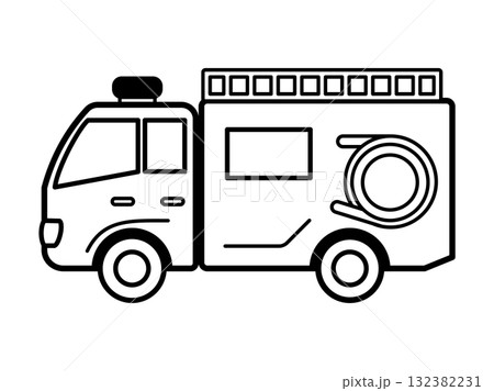消防車(ポンプ車)_モノクロ 132382231