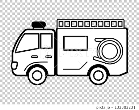 消防車(ポンプ車)_モノクロ 132382231