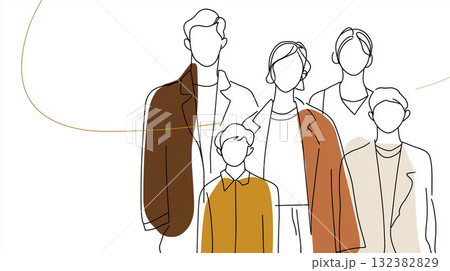 シンプルな線画で描かれた温かみのある家族「生成AI」 132382829