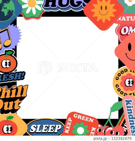 Groovy Retro Sticker Frame Template 132382879