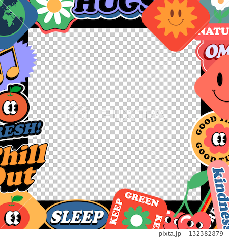 Groovy Retro Sticker Frame Template 132382879