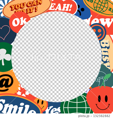 Trendy Retro Sticker Frame Template Trendy Retro Sticker Frame Template 132382882