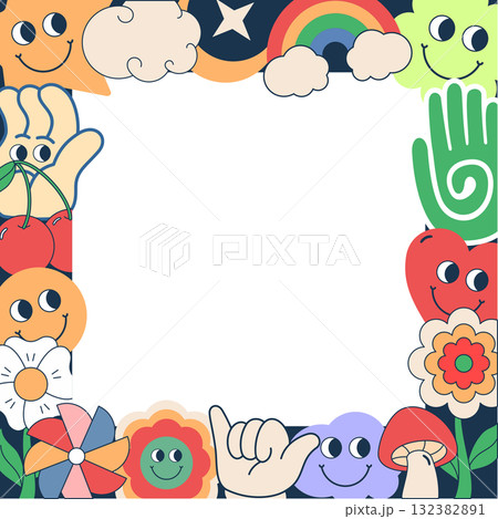 Groovy Retro Sticker Frame Template 132382891