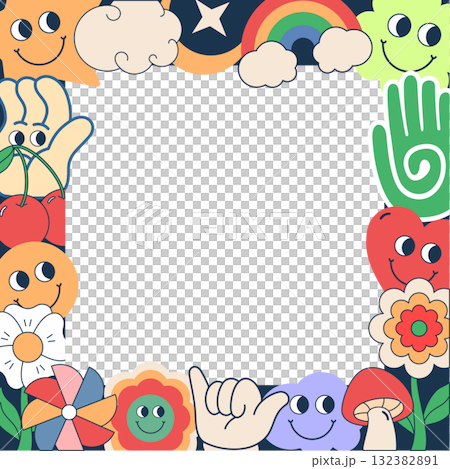 Groovy Retro Sticker Frame Template 132382891