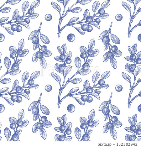 Blueberry branch seamless pattern. 132382942
