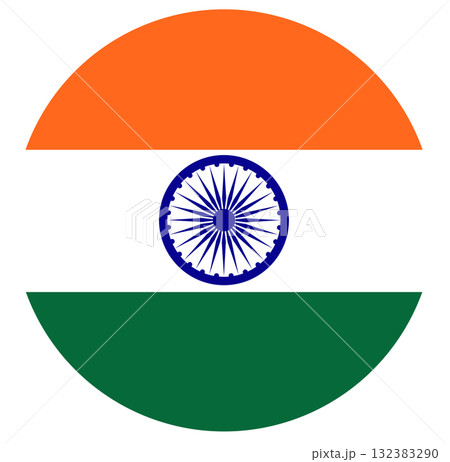 Circle badge India flag button illustration isolated. Flag of India isolated in circle shape. 132383290
