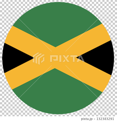 Round flag of Jamaica. National flag of Jamaica badge. Digital illustration. Round flag of Jamaica. National flag of Jamaica badge. Digital illustration. 132383291