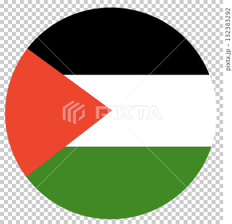 Palestine flag. Button flag icon of Palestine in circle shape. Digital illustration. Palestine flag. Button flag icon of Palestine in circle shape. Digital illustration. 132383292