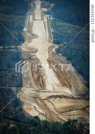Construction of high-speed train line in France with adjacent highway Construction of high-speed train line in France with adjacent highway 132383390