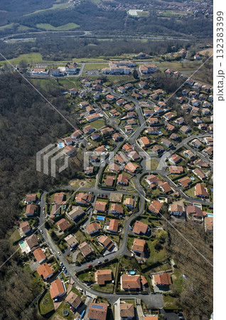 View of a residential area in Pays Basque, France on a clear day in spring View of a residential area in Pays Basque, France on a clear day in spring 132383399