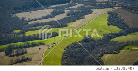 Scenic view of the Pays Basque landscape with lush green fields and hills 132383407