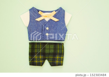 ぬい服 デニムベストと緑チェックパンツ ぬい服 デニムベストと緑チェックパンツ 132383484