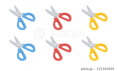 切ろうとしているかわいいハサミのイラスト素材セット 切ろうとしているかわいいハサミのイラスト素材セット 132383604