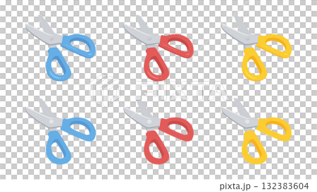 切ろうとしているかわいいハサミのイラスト素材セット 切ろうとしているかわいいハサミのイラスト素材セット 132383604