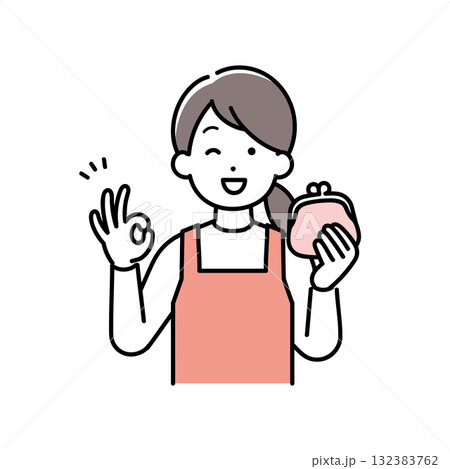 財布を持ってOKサインをする主婦(保育士、家事代行)のイラスト 132383762