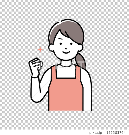 家庭主婦（幼兒園老師、家事助理）握拳的插圖 132383764