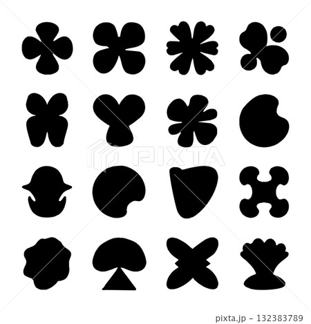 Collection of abstract black shapes resembling nature and animals on a white background for design inspiration Collection of abstract black shapes resembling nature and animals on a white background for design inspiration 132383789