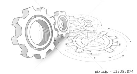 Gears. Technical drawing of gear .Engineering industry. Technology background. Vector illustration. 132383874