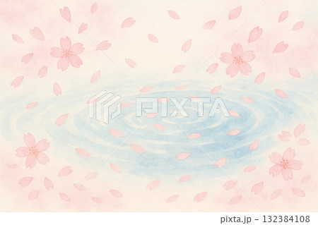 桜シリーズ：渦を描いて流れる桜の花びら 132384108