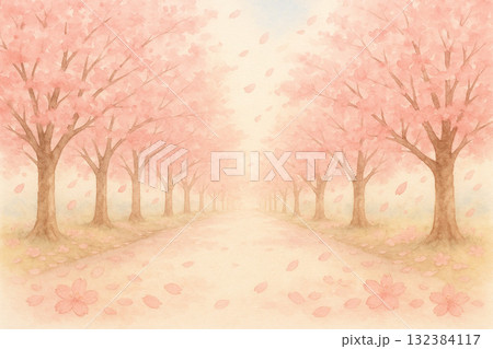 桜シリーズ：桜並木の通り道 132384117