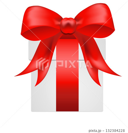 Red gift box with shiny ribbon bow illustration 132384228