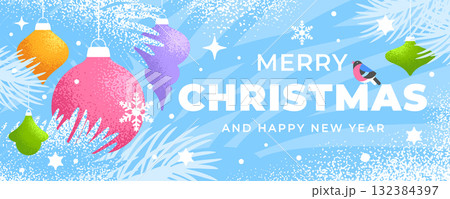 Merry Christmas and Happy New Year Greeting Banner Merry Christmas and Happy New Year Greeting Banner 132384397