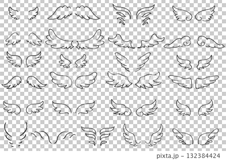 可愛的天使翅膀向量集 | 心形、框架、情人節、婚禮裝飾素材 132384424