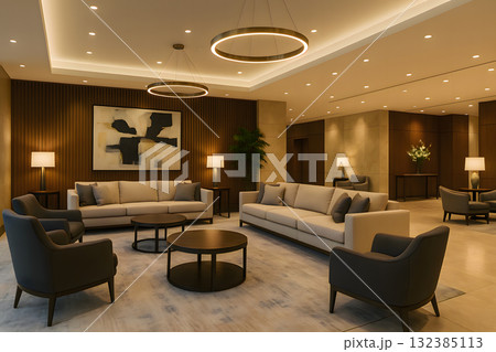 モダンアートが印象的なホテルロビーのインテリア 132385113