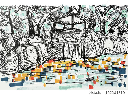 庭園のイラスト(ラインアート) 132385210