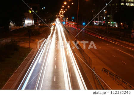 city lights long exposure street life in the city speed highway 132385246