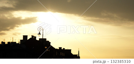 Warsaw old town panorama sunset in Poland 132385310