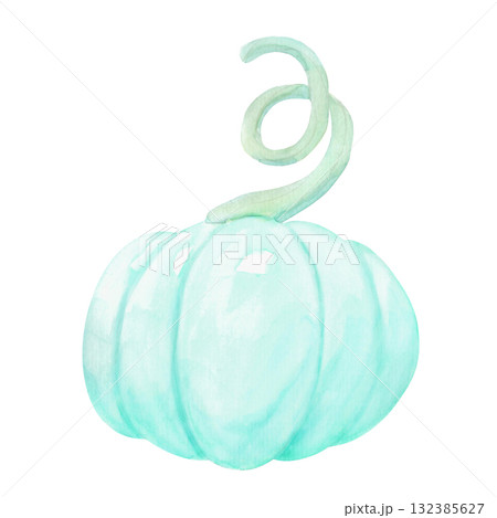 Mint Pumpkin. A delicate watercolor pumpkin with a unique color scheme. This isolated image is perfect for decoration and design. Perfect for themed party invitations, cards, menus, or seasonal produc 132385627