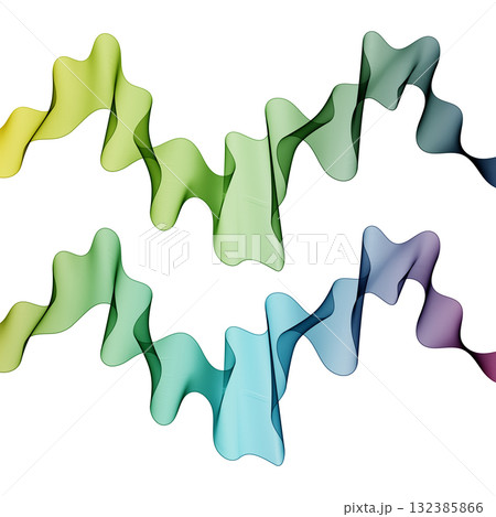 Two waves with gradient from green to blue-violet demonstrate abstract digital pulsation art. Eps 10 132385866