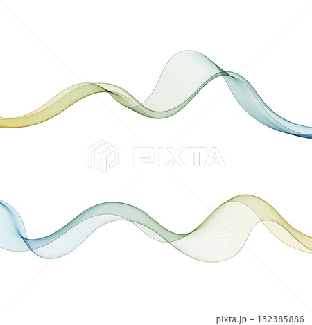 Two horizontal waves of green and yellow-blue gradient colors on a white isolated background. Eps 10 132385886