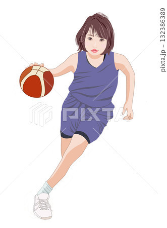 女子バスケットボールのイラスト 132386389