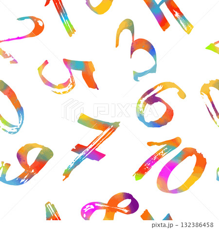 Grunge colored numbers vector seamless pattern. hand drawn. Not AI, Vector illustration 132386458