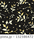 Elegant seamless pattern of golden branches on a dark background, perfect for a sophisticated Christmas design. 132386472