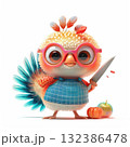 Funny turkey wielding a big knife on an autumn background, capturing the festive spirit of fall and Thanksgiving preparations. 132386478