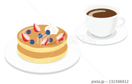 ベリーとホイップのパンケーキとコーヒー ベリーとホイップのパンケーキとコーヒー 132386812