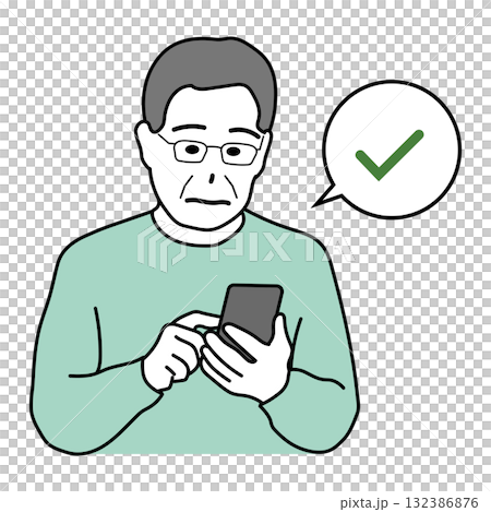 一位老人用智慧型手機看某物的圖片 132386876
