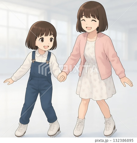 スケート教室でスケートをする姉妹2 132386895