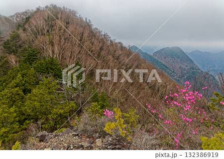 霧に煙る両神山八丁尾根・東岳の風景 132386919