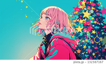 クリスマスツリーの前に立つ女性 クリスマスツリーの前に立つ女性 132387167