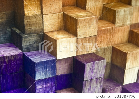 Abstract Arrangement of Colorful Wooden Blocks in Various Shades and Textures for Decorative Use Abstract Arrangement of Colorful Wooden Blocks in Various Shades and Textures for Decorative Use 132387776