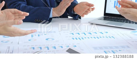 Business team clapping hands, celebrating financial success and achievement after a successful company presentation showing charts and data on a laptop screen Business team clapping hands, celebrating financial success and achievement after a successful company presentation showing charts and data on a laptop screen 132388188