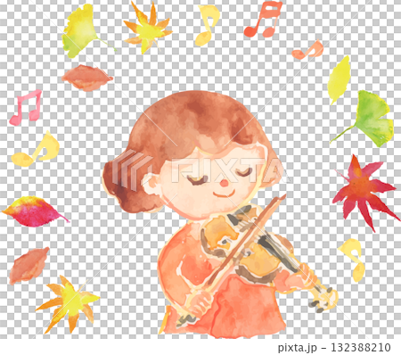 拉小提琴的女孩的插圖秋季向量 132388210