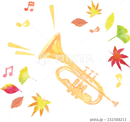 トランペットと音符と紅葉のイラスト ベクター トランペットと音符と紅葉のイラスト ベクター 132388211