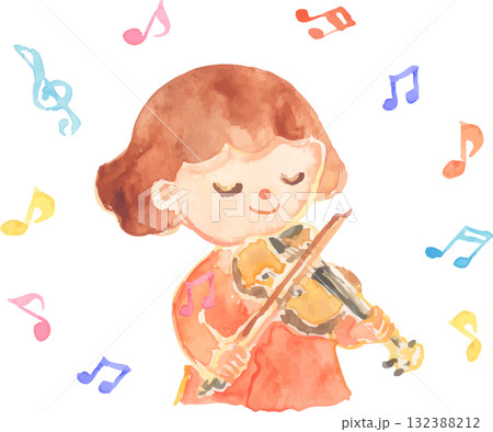 バイオリンを弾く女の子のイラスト　ベクター 132388212